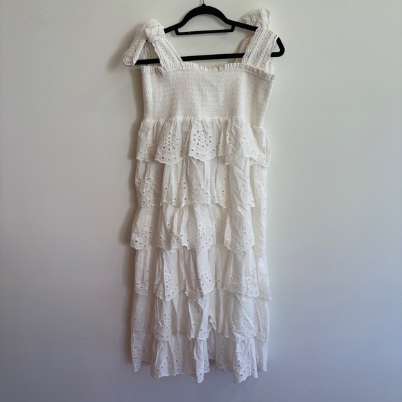 Farm Rio Tiered Broderie Anglaise Cotton Midi Dress White Eyelet XL feminine new - Picture 14 of 15